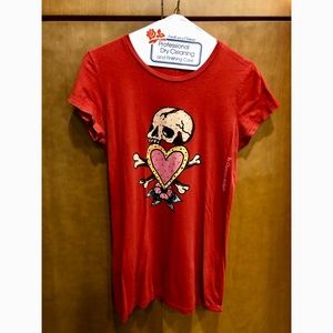 Vintage Don Ed Hardy Rhinestone Skull Womens Shirt